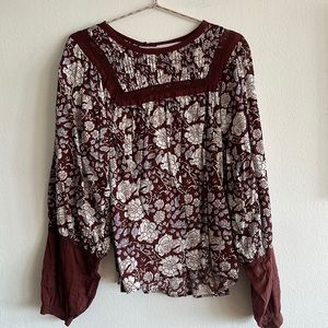 Cleobella Floral Blouse in Burgundy and White